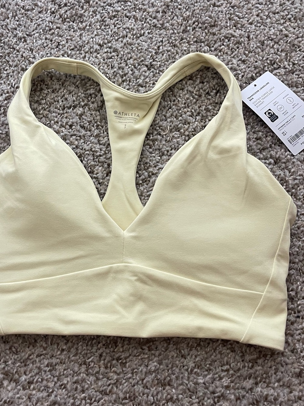 nwt athleta transcend longline baby yellow sports bra